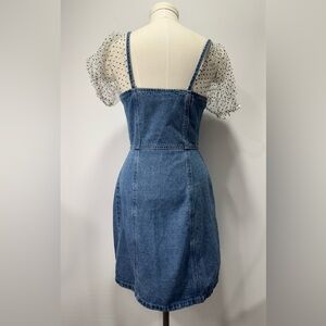 Missguided Denim Dress w/Capped Polka Dot Sleeves Sz 4 95% cotton